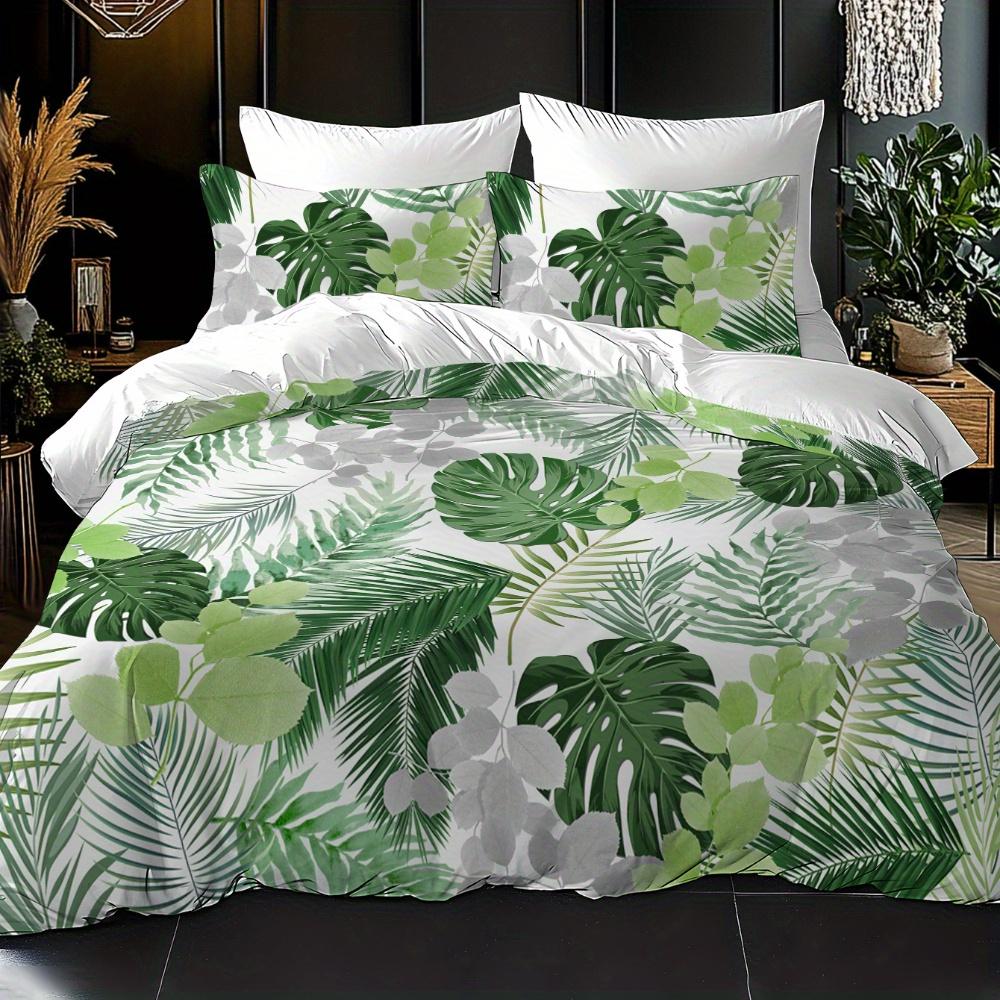 Green Palm Leaves Duvet Cover Twin Queen Size Hawaii Tropical Botanical Plant Leaf Bedding Set Summer Rainforest Comforter Cover