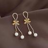 New Temperament Bow Tassel Pearl Earrings Feminine Light Luxury Temperament Long Earrings Earrings