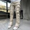 Men's Casual Mid-Rise Washed Trousers Retro Straight Slim Fashion Jeans