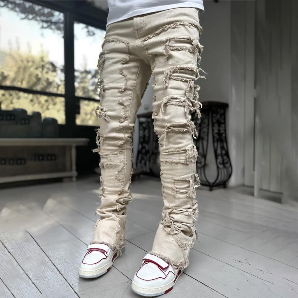 Men's Casual Mid-Rise Washed Trousers Retro Straight Slim Fashion Jeans