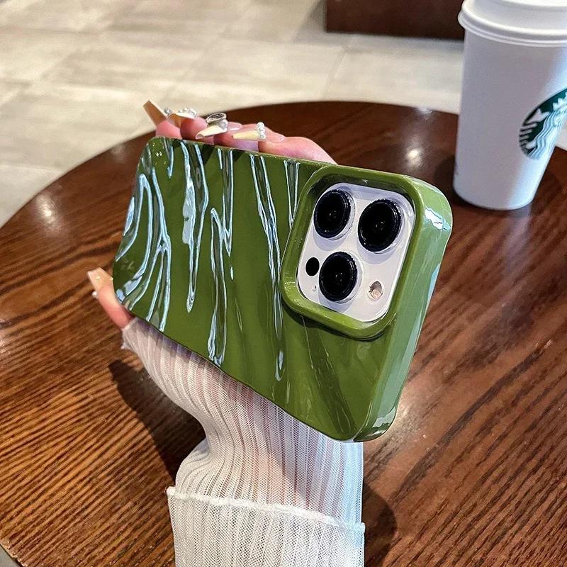 6D Silk Pattern Wavy Phone Case For For Iphone 17 16 16e 1 Pro Max 14 Plus 13 11 12 Air Protective Soft Solid Color Funda Coque