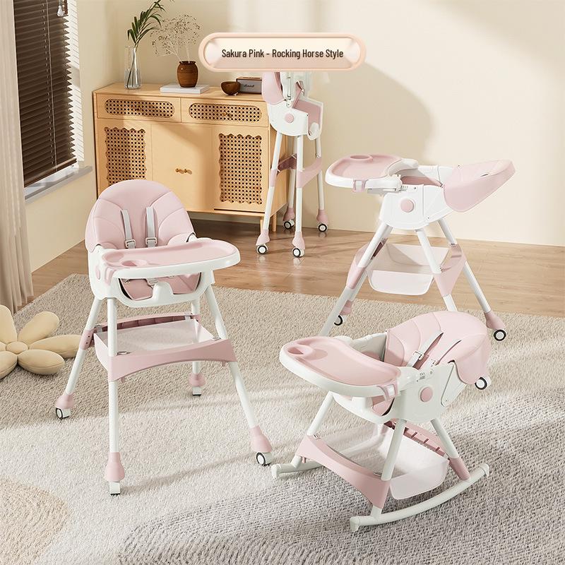 Multifunctional Baby High Chair: Foldable Metal Seat, Convertible Dining Table & Rocking Chair for Infants & Toddlers.