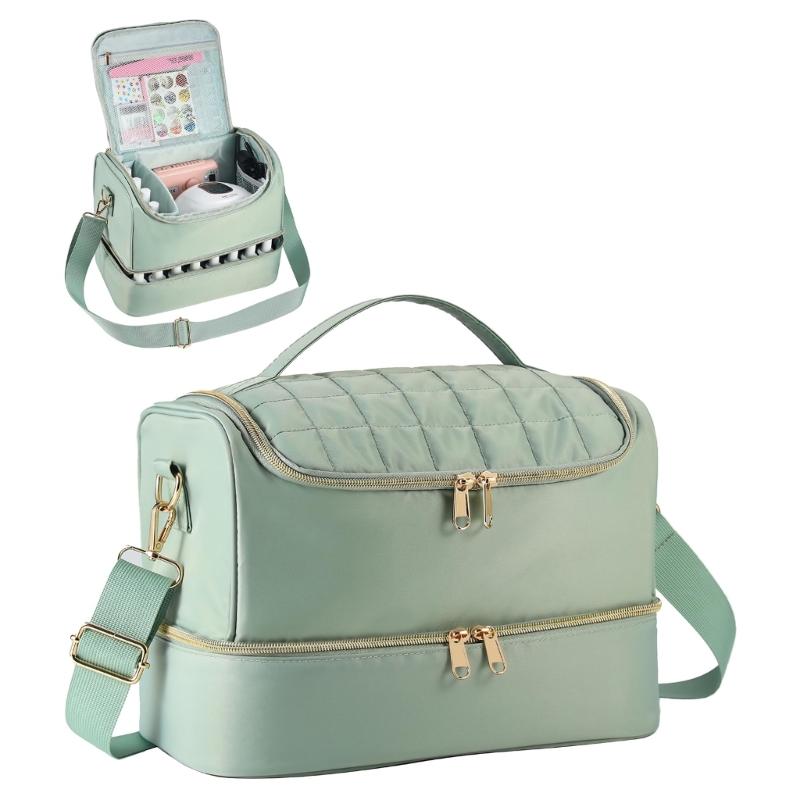Portable Nail Varnish Organizers Bag Double Handles Adjustable Strap Waterproof Polyester Makeup Storage Case 30x22x25cm