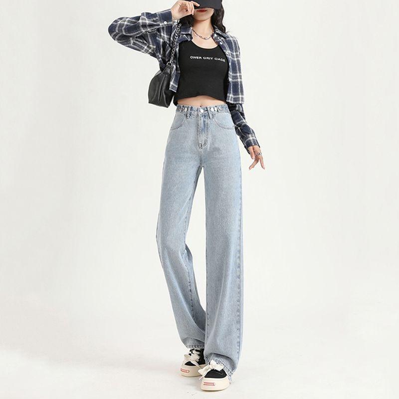 Adjustable wide-leg jeans for women, autumn and winter velvet thickened high-waisted thin straight jeans