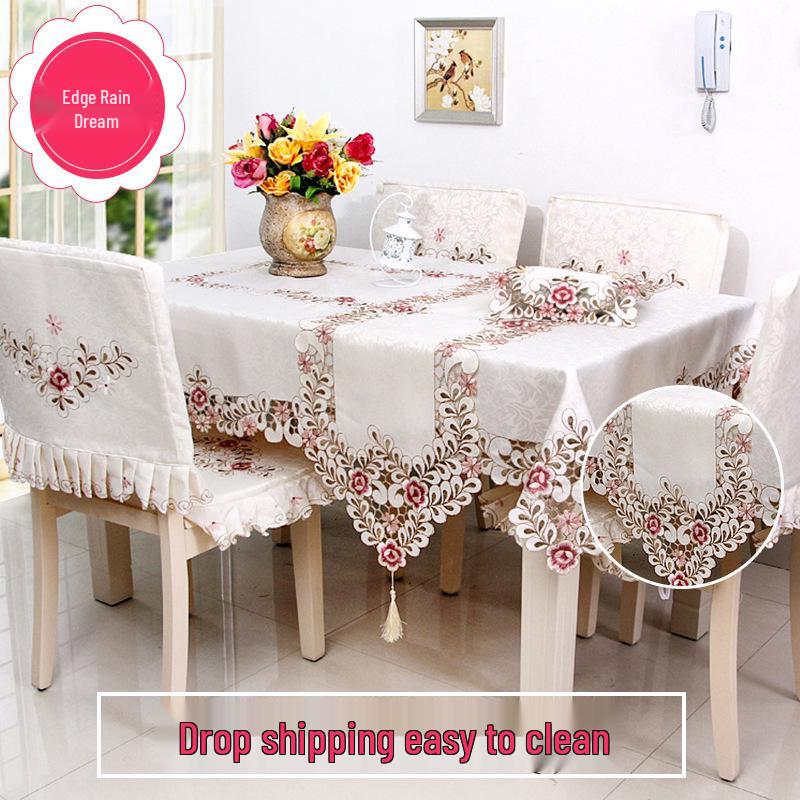 Mantel de Navidad Bordado Minimalista y Juego de Sillas para Mesas de Comedor y Café