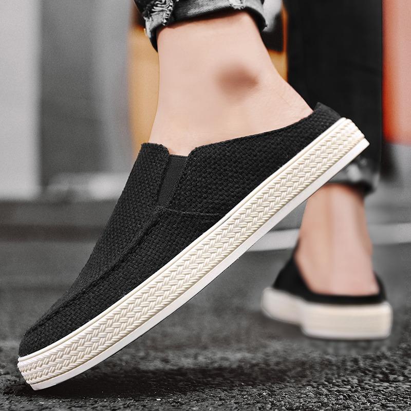 2025 Solid-Color Breathable Woven Men's Casual Half-Slipper  Comfortable And Lightweight Loafers  Outdoor Fashionable Lazy Shoes