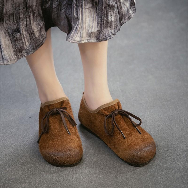 Johnature Vintage Cowhide Versatile Soft Soled Loafers Lightweight Commuter Women's Flat Shoes