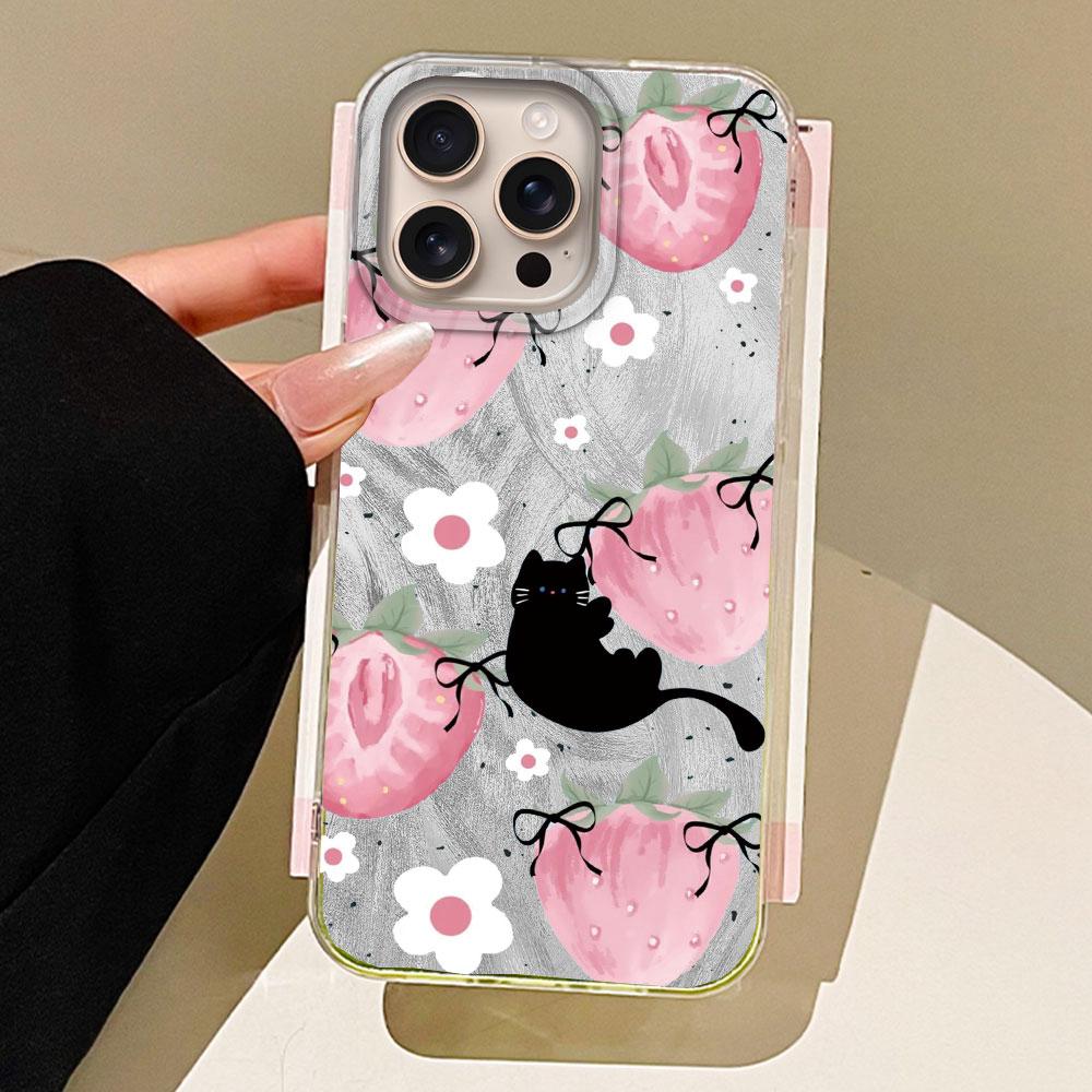 Pink Fruit Cherry Butterfly Feather Texture Phone Case for iphone 16 15 14 7 8 Plus 13 Pro Max X XS XR SE 2022 Silicone Cover