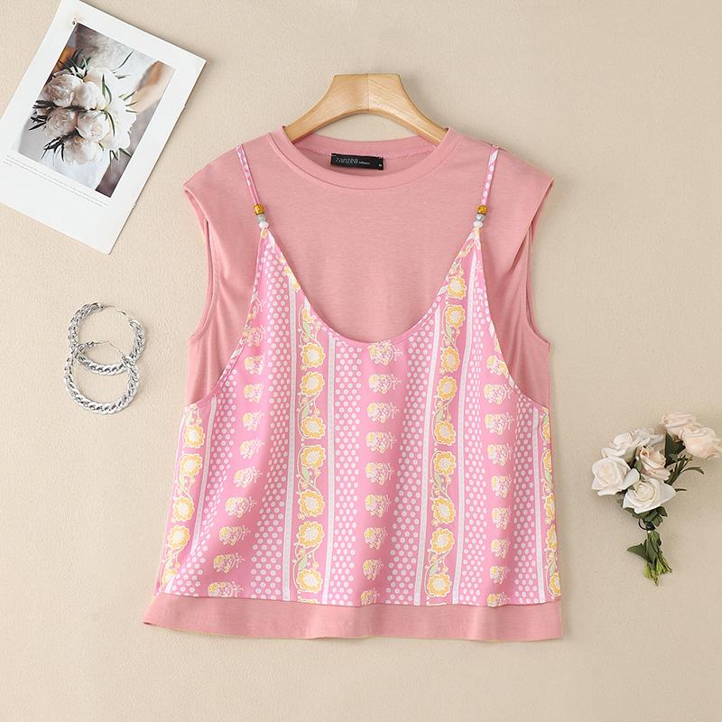 ZANZEA Women Casual Round Neck Patchwork Loose Short Sleeve T-Shirts