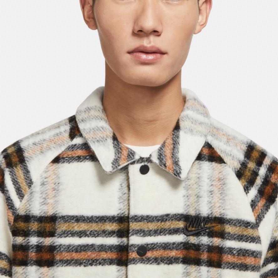 Nike Checked Casual Collar Shirt Jacket Men Outerwear Light-Red Wood-Brown DR6862-104