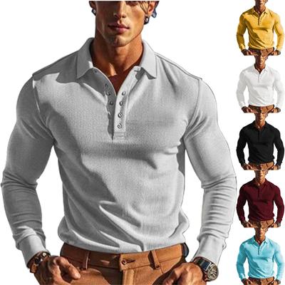 Men's T-shirt W Affle Sports Casual Lapel Button Slim Long Sleeve Po Lo Shirt For Men