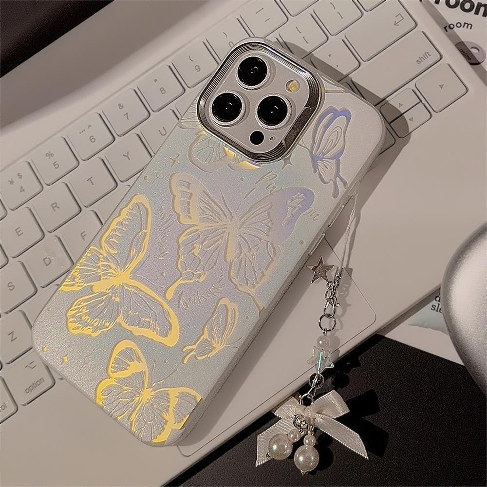 Iins Blauer Schmetterling mit Hängekette Geeignet für Apple 17Pro Max Handyhülle Iphone13 Laser Hochwertige Handyhülle