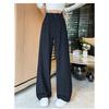 Herbst Vintage Gestreifte Lockere Damen Weite Hosen Knöpfe Frühling Hohe Taille Gerade Büro Voll Langes Hosen