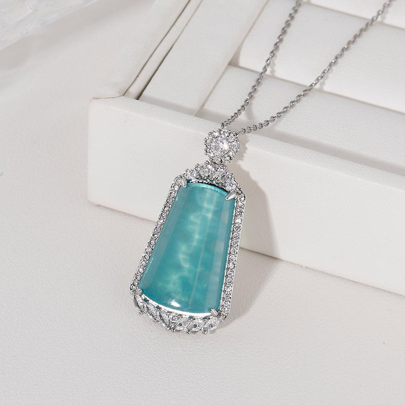 Zircon Blue Water Pendant Necklace for Girls - New Chinese Style, Light Luxury, High-End Feel