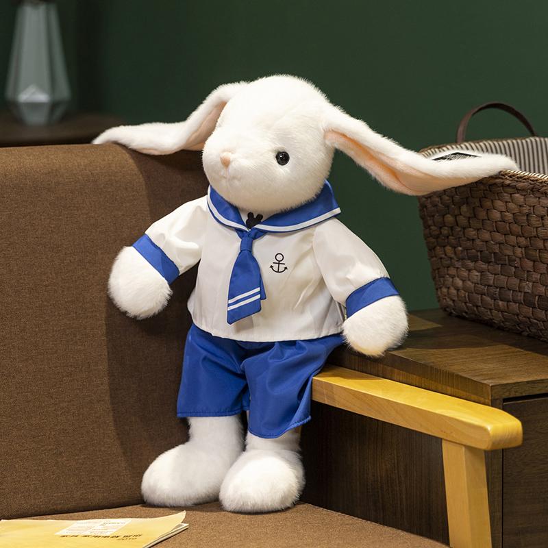 Peluche Lapin Oreilles Longues Bleu Marine 3550cm Peluche Remplie Mâle Femelle Habillé Dessin Animé Lapin Hollandais Compagnon Cadeau 50cm