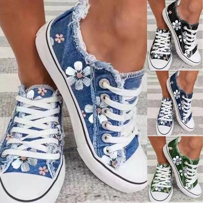 Chaussures pour femmes pour femmes Plus 2024 Chaussures rétro à imprimé floral en toile Chaussures à lacets plates à la mode pour femmes Chaussures décontractées Mocassins pour femmes