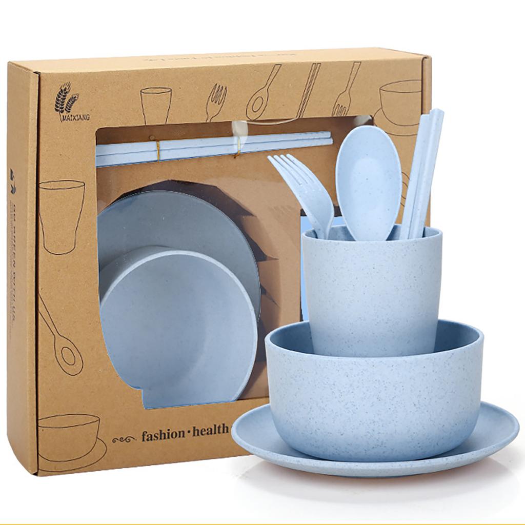 High Grade Wheat Straw Dinnerware Set Children's Unbreakable Dishes Tableware Fork Spoon Chopsticks Bowls Cup Dish Camping Set