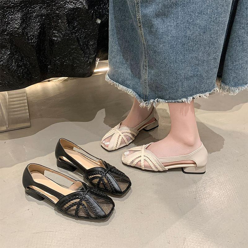 French Fashion Versatile Bag Head Sandals Women Breathable Mesh Gentle Fairy Wind 2025 Summer Simple Empty Single Shoes Women