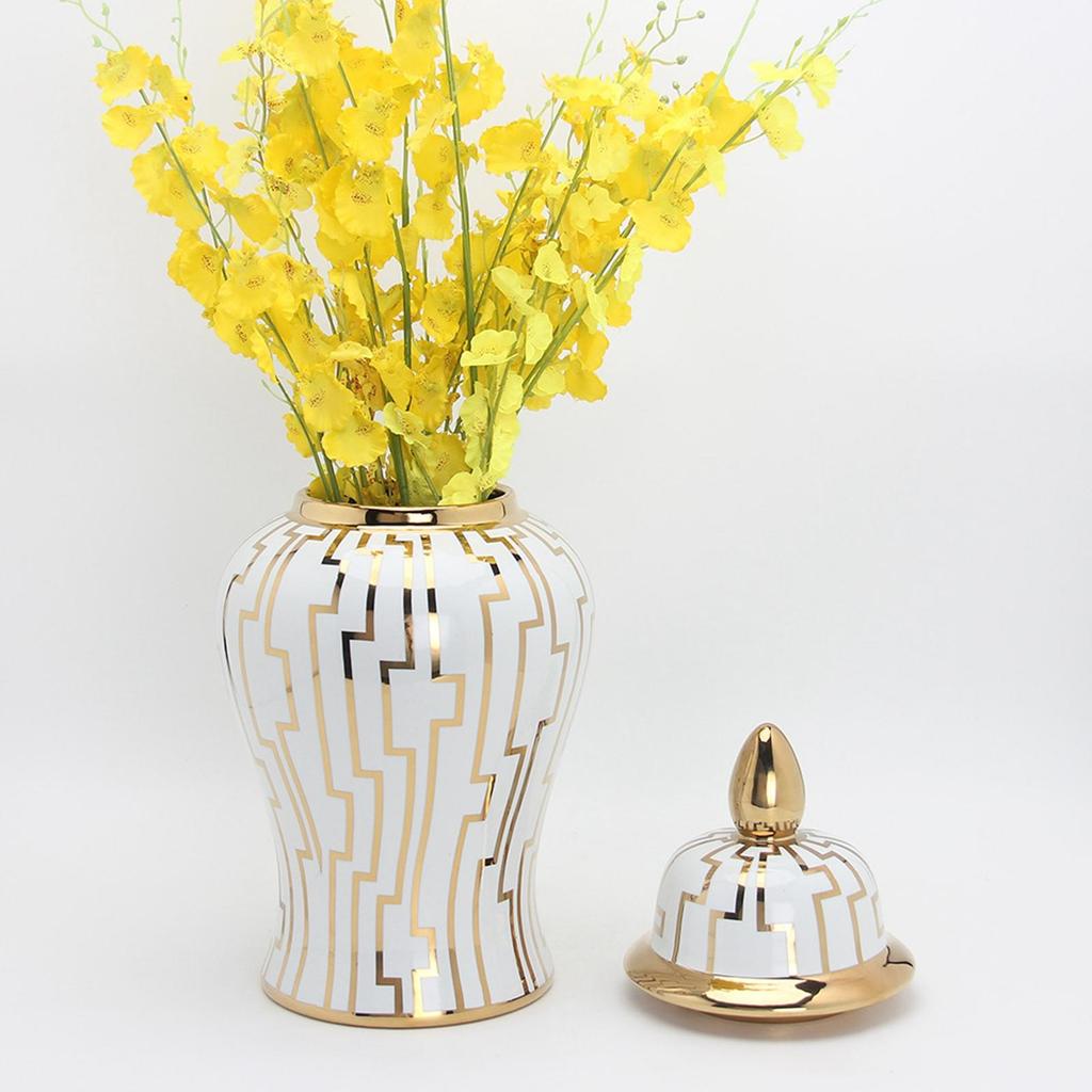 Ceramic Ginger Jar Temple Storage Desktop with Lid Flower Pot Vase for Decoration