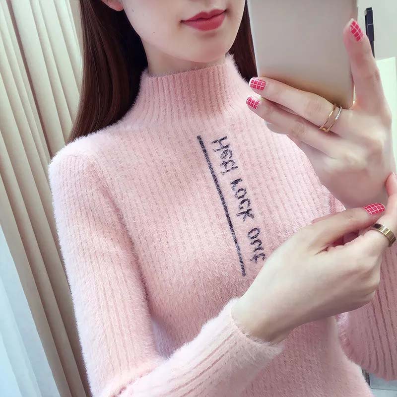 Slim Semi High Neck Sweater Imitation Mink Down Women's Autumn and Winter Thickened Versatile Knitting Sweater