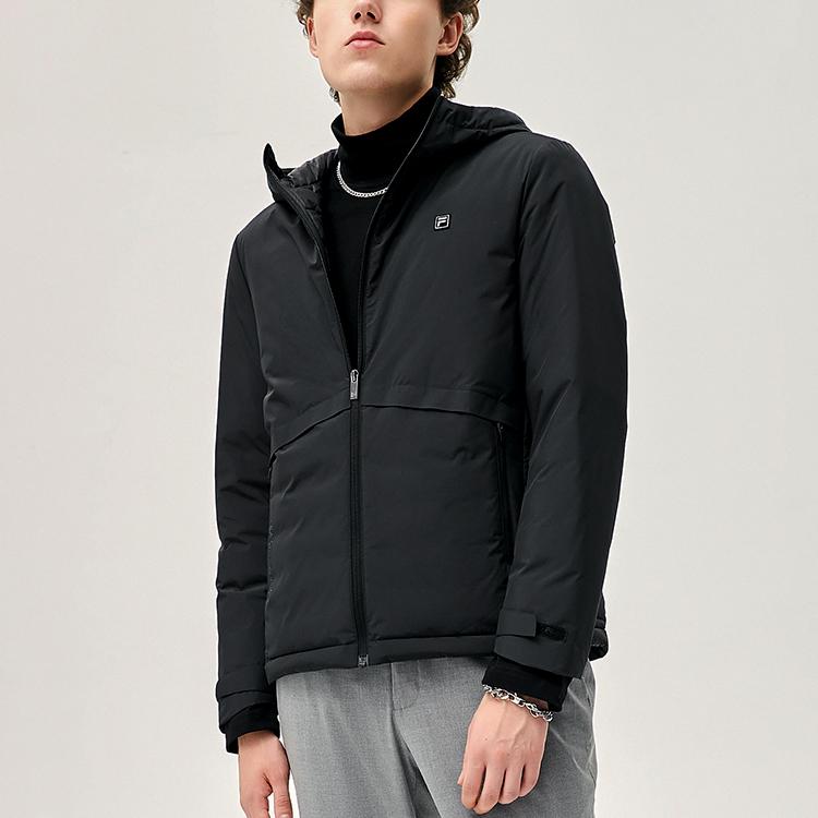 FILA Solid Color Sports Hooded Lightweight Down Jacket Men Outerwear Black F11M147918FBK