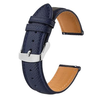 BISONSTRAP 22mm Calf Leather Watch Quick Release Genuine Business Navy Buckle Strap, Double-Sided Leather, Style, Blue/Silver