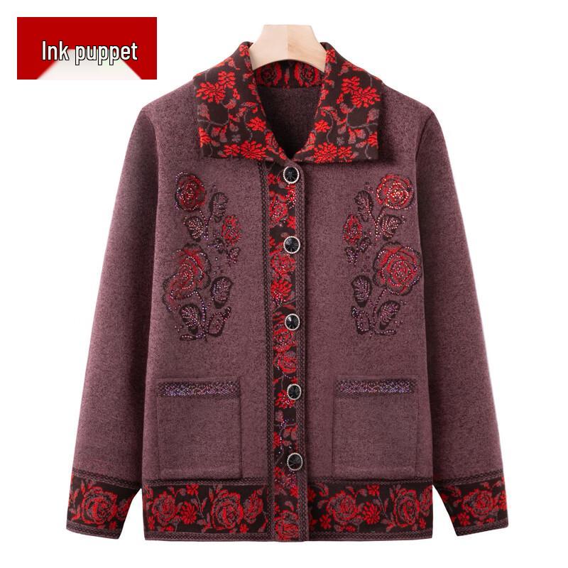 Mo ou Women s Elegant Floral Knit Cardigan Sweater 4XL