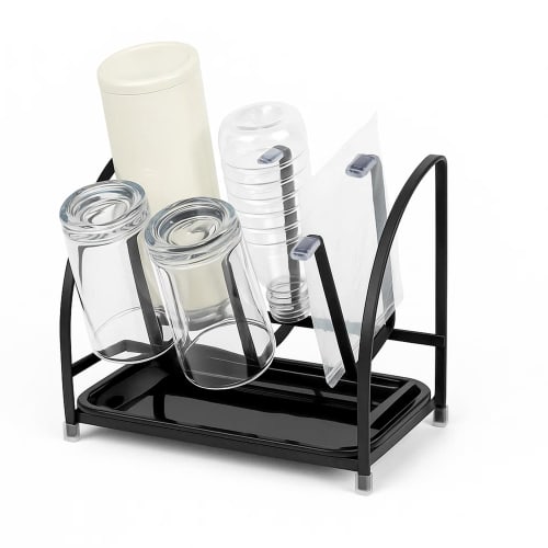 Tumosando Glass Stand, Holds 6 Glasses, Carbon Steel, Silicone, Cup Storage Rack, Drainer, Cup Stand, Glass Holder, Drying Rack, Non-Slip, Space-Savin