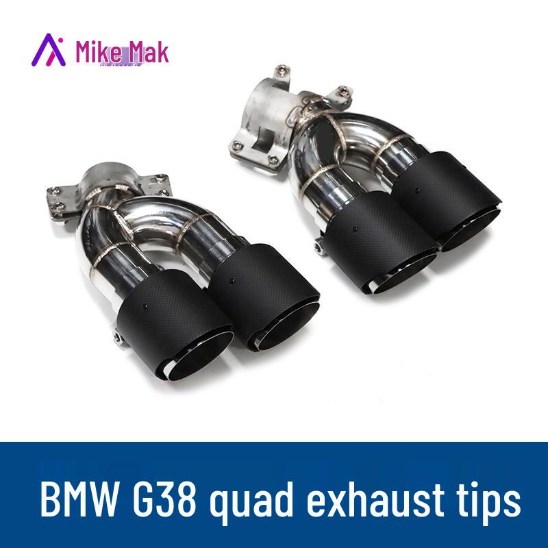Compatible BMW 5 Series G30/G38 525/530/540 Quad Titanium Black Exhaust with M Logo Carbon Fiber Tailpipe.