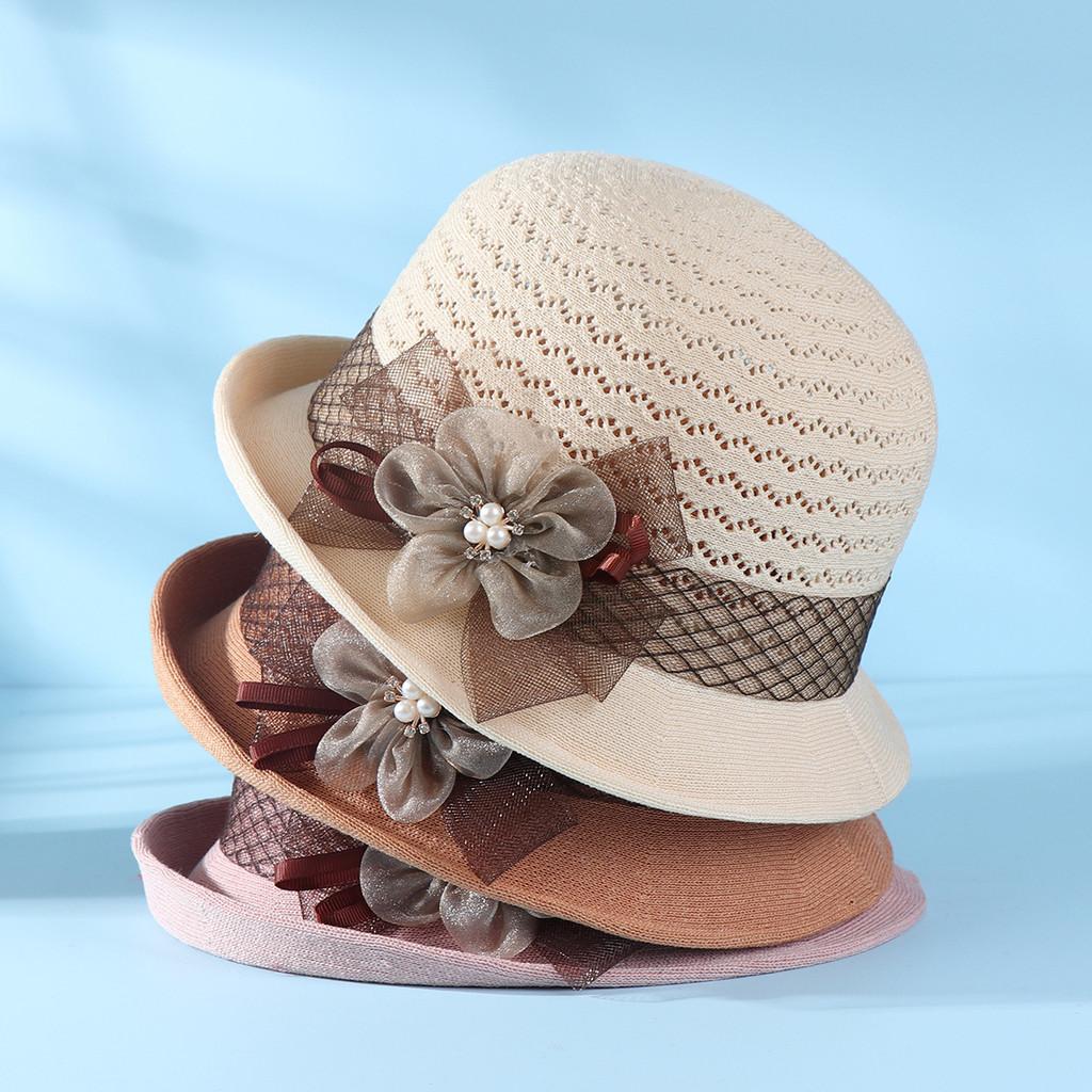 Knit Summer Sun Hat With Floral Pattern And Short Brim For Womens Fashion