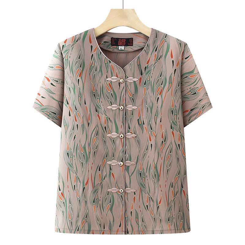 

2026 New Women s Short-Sleeved Cardigan Set - Stylish Summer Round Neck Top for Middle-Aged and Elderly XL (recommended 40-47.5 kg)