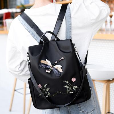 Simple Embroidery Backpack Shoulder Bags For Women Waterproof Oxford Travel Knapsack Large Capacity Student Laptop Rucksack