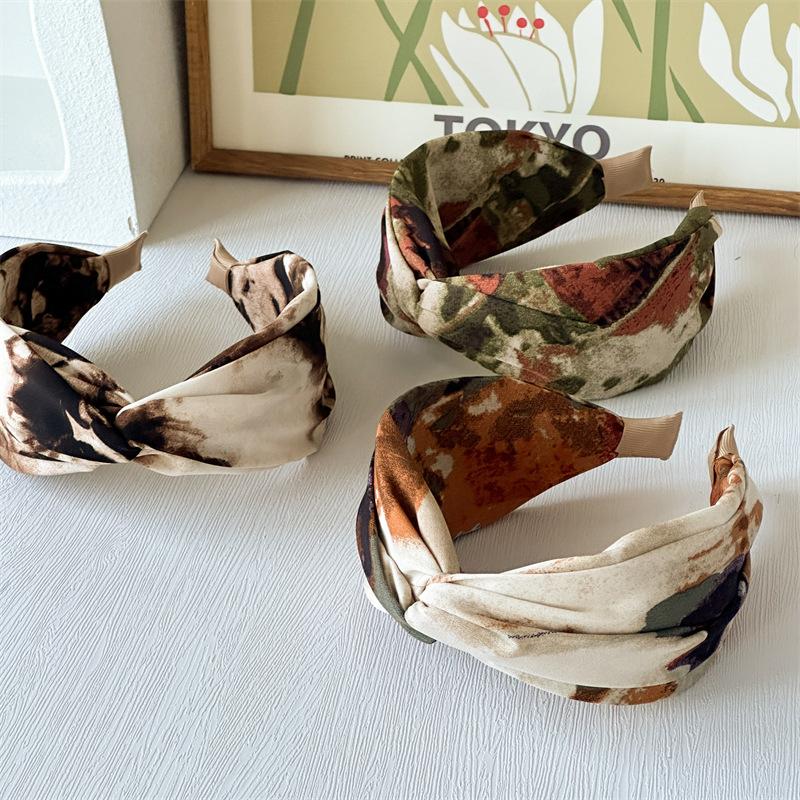 Fashion Designer Wide Hair Hoop Tie Hairband for Women Girls Vintage Print Flower Cross Turban Headband Bohemia Hair Accessories