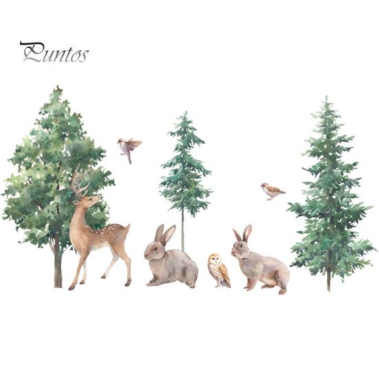Wall Sticker Decorative Stickers Cartoon Forest Deer Bunny Bird Decal for Kids Room Bedroom Decor Window