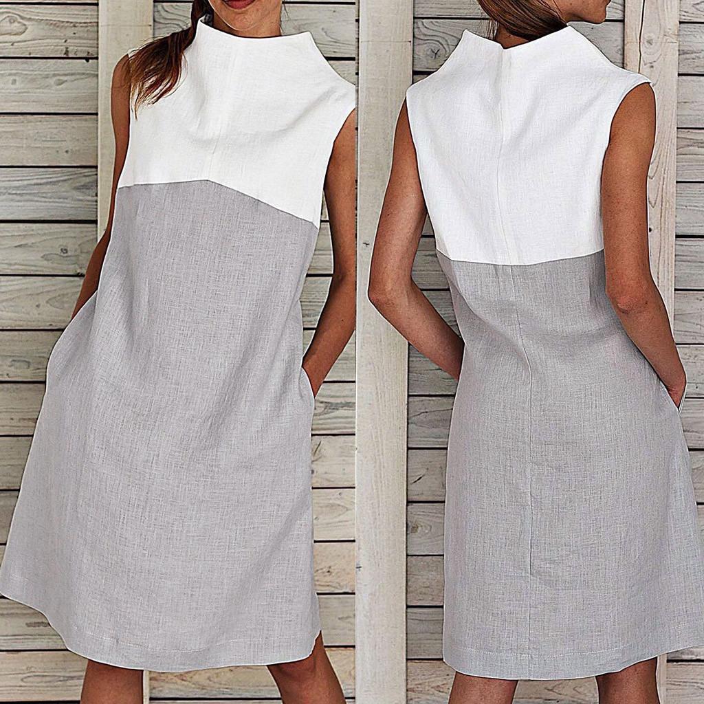 Womens Holiday O Neck Solid  Dress Ladies Summer  Dress