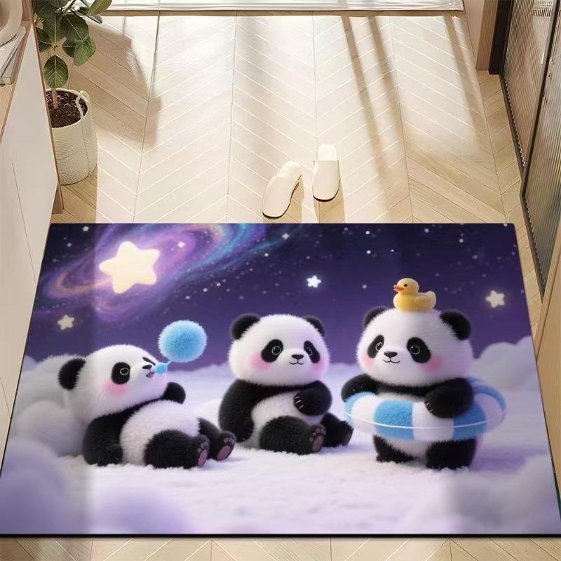 Cute Panda Diatomite Bath Mat - Super Absorbent Fast Dry Door Mat Anti-Slip Waterproof Floor Mat for Bathroom Kitchen Laundry Room