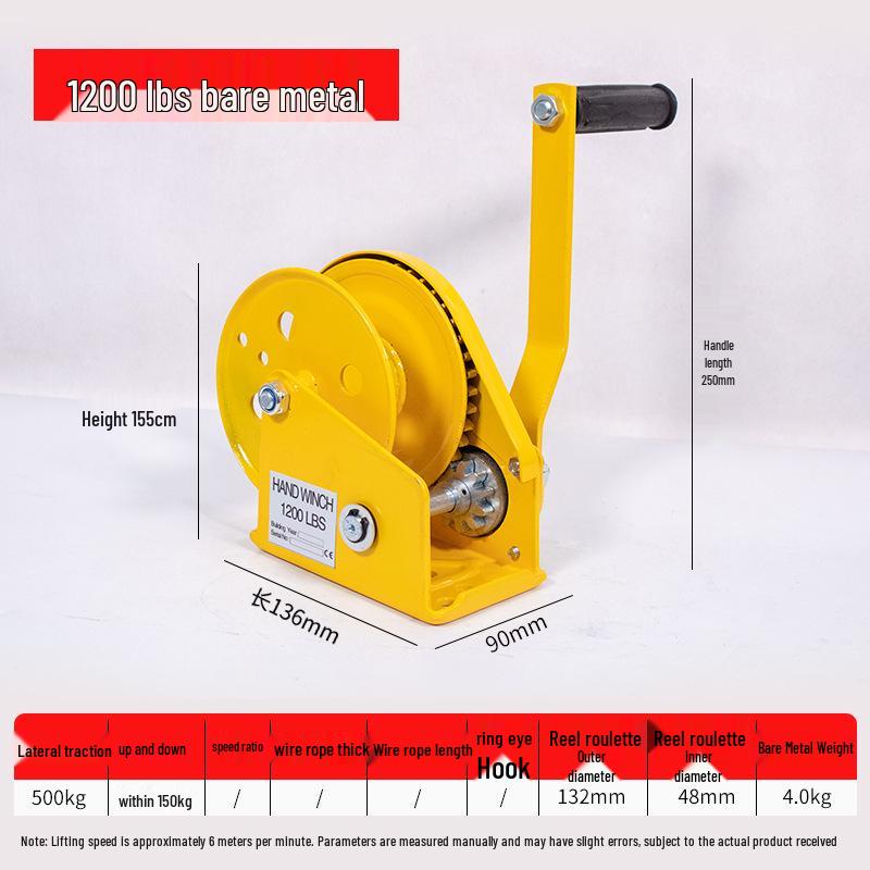 Hand Crank Winch, Two-Way Self-Locking with Brake, 800 lb Puller, High Carbon Steel Manual Winch