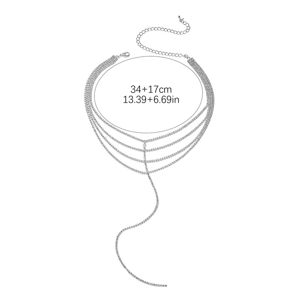 Premium Super Flash Full Diamond Multi-layer Necklace Neck Chain Women's Fashion Luxury Rhinestone Body Chain