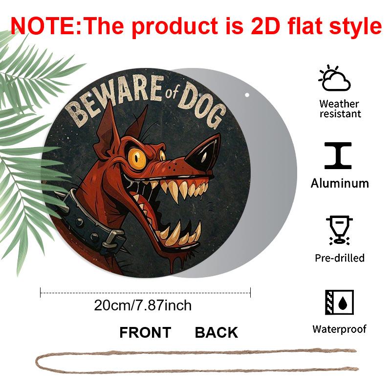 2D Flat Retro Dangerous Dog Warning Sign-durable Metal Warning Board, Decorated with Fierce Red Dog and Iron Chain Pattern-20x20 Cm/7.8 Inches
