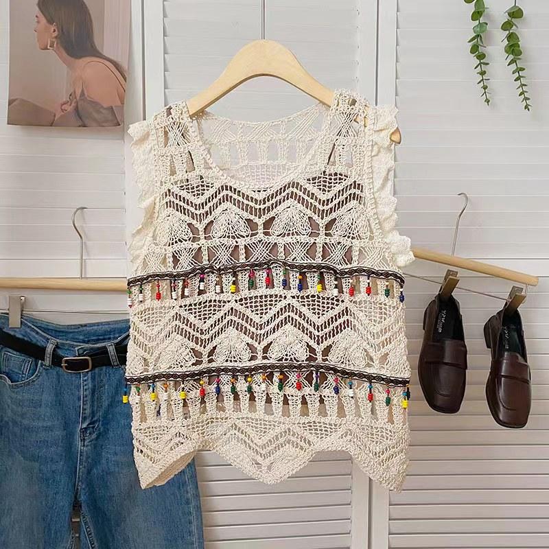 Dimanaf 2024 neue T-Shirt Frauen Stricken Spitze Weste Oansatz Hohl Sommer Grundlegende Stil Tops Tees Lose Kleidung tt026