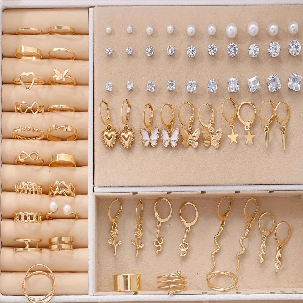 70Pcs Exquisite Butterfly Star Heart-shaped Snake Shaped Pendants Ring Earrings Necklace Ring Set Women's Daily Party Zircon