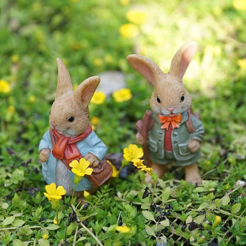 Cute Pastoral Bunny Ornaments Rabbit Potted Ornaments New Resin Crafts Balcony