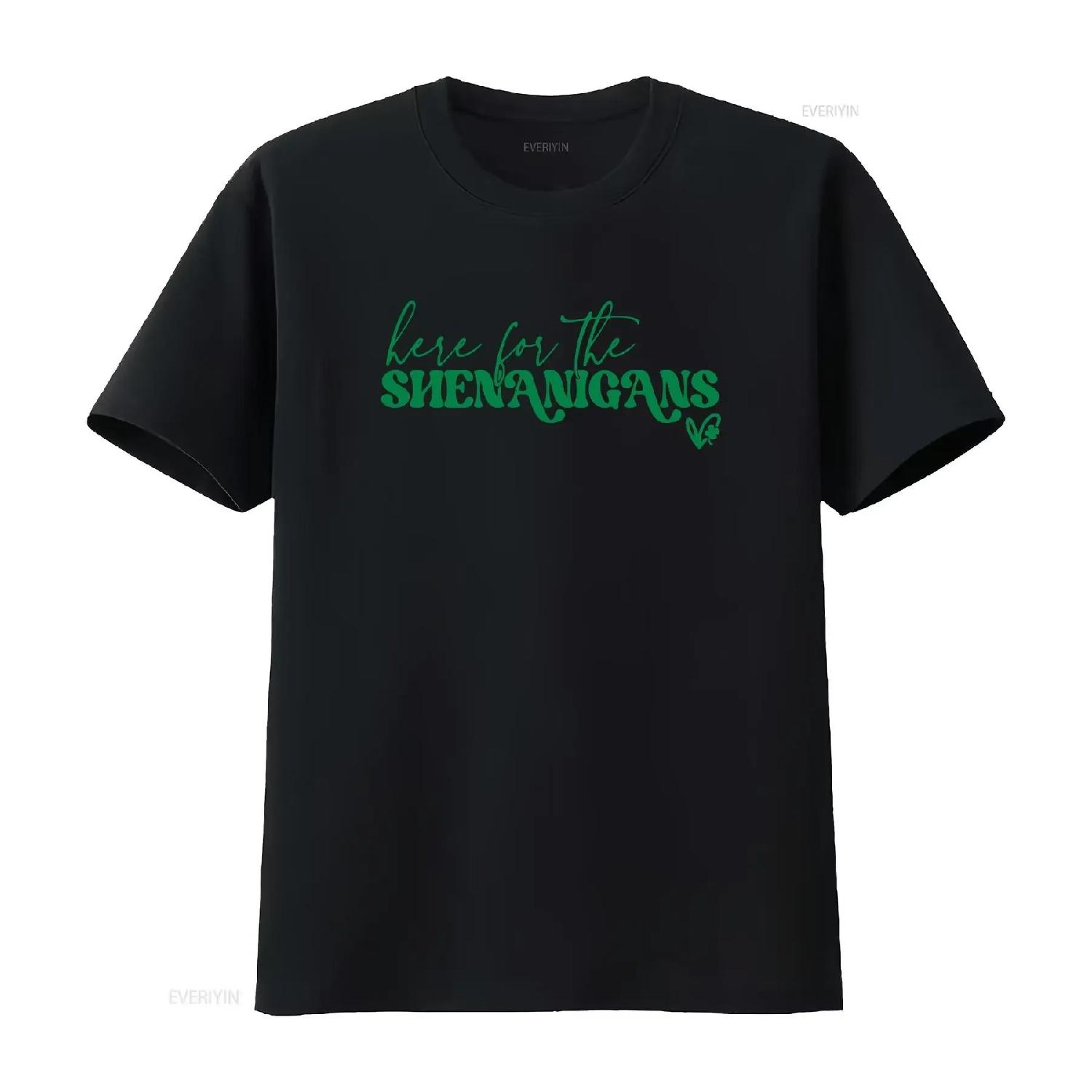 Here for Shenanigans T Shirt Lucky St Patricks Day Paddys Irish Funny vintage Washed Versatile Top For Everyday Wear streetwear S