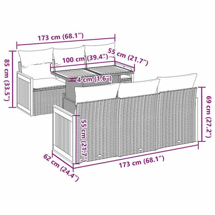 VidaXL Salon de jardin avec coussins 7 pcs noir résine tressée acacia 3327667