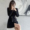 Women's Korean Style Blazer Dress, Petite Friendly Waist-Defining Office Dress with Slim Fit Design, Business Casual Midi Length Dress