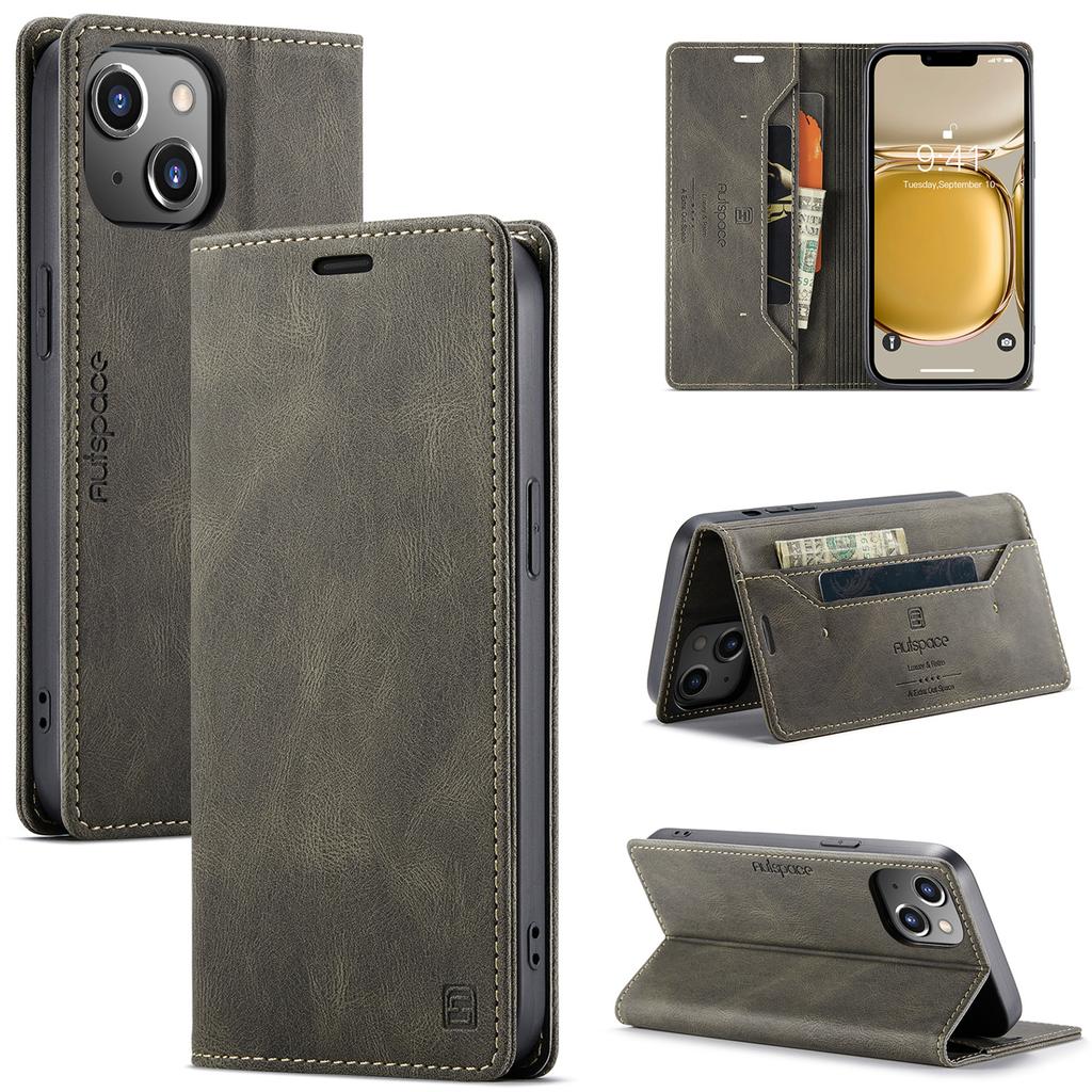 For iPhone 14 Plus Vintage Leather Flip Wallet Case with RFID Blocking Card Slot, Matte Retro Folio Cover for Women Men (4 Colors)