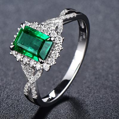 Grandmother Green Square Zircon Ring, Deluxe Platinum Plated Women'S Ring
