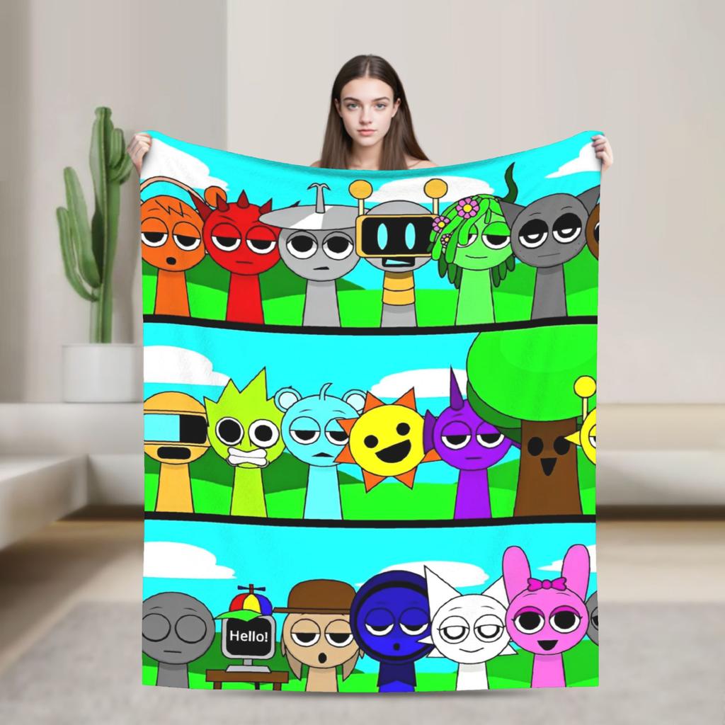 Sprunkis Characters Game Fuzzy Blanket Funny Throw Blankets for Home 125*100cm Rug Piece
