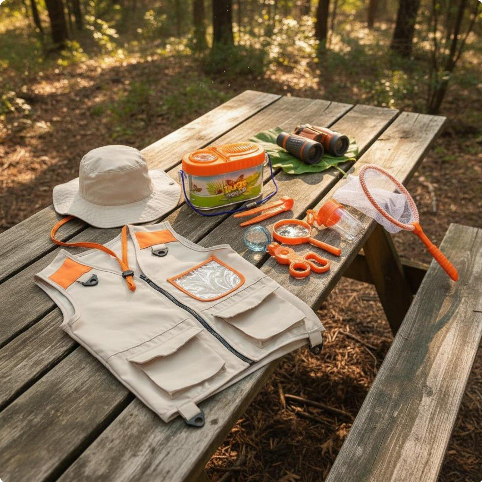 9 Pieces Kids Explorer Vest and Hat Educational Children s Outdoor Adventure Set Science Learning Orange Adventure SET