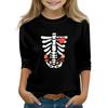 Print Tops For Youth Girls Round Neck 3/4 Sleeves T-Shirts Trendy Tops Outfit Tees
